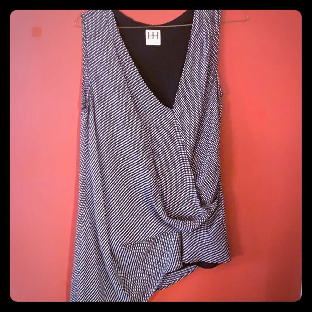 Asymmetrical black and white polka dot blouse